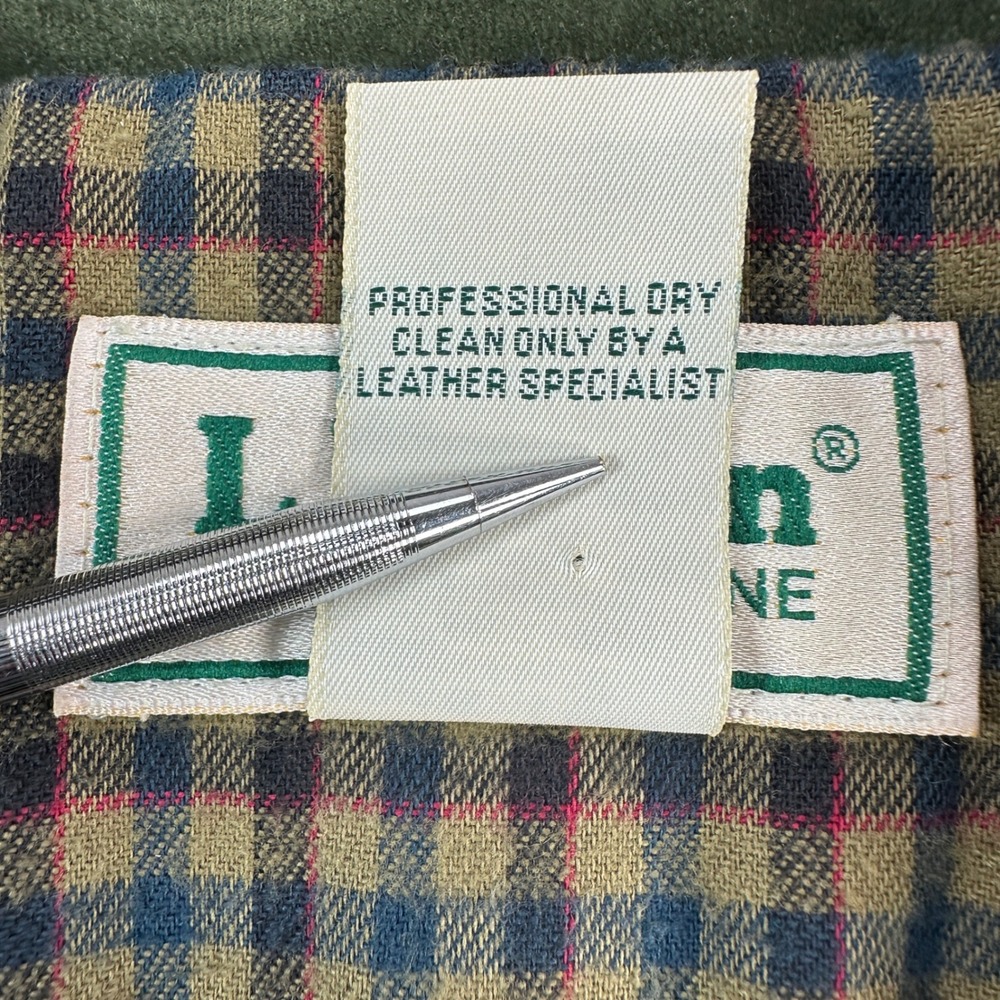 L.L. Bean Bomber Jacket Mens L Green Nubuck Leather Thinsulate Plaid Vintage - Picture 8 of 16